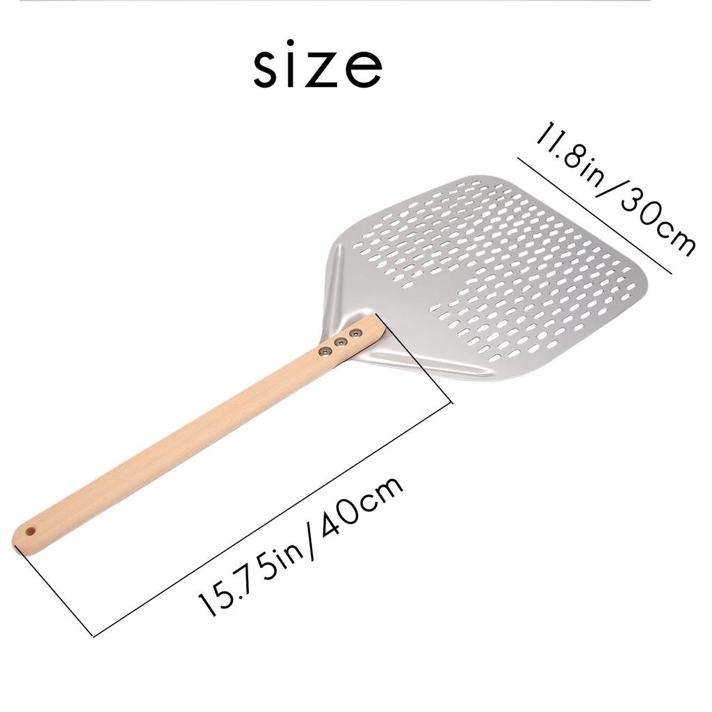 M-Modern-Perforierte Pizzaschaufel, Professionelle anodisierte Aluminium-Pizzaschaufeln, Rechteckige Pizza-Wende-Spatel mit abnehmbarem