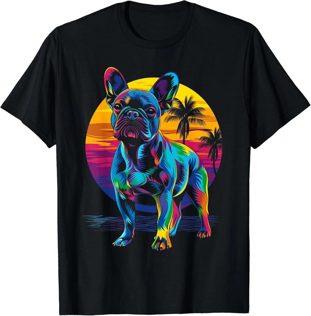 French Bulldog Frenchie Dog Beach Sunset Pop Art Gift Unisex T-Shirt