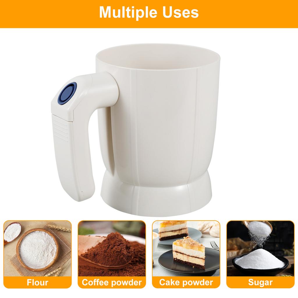 Elektrischer Mehlsieb zum Backen, Puderzuckerstreuer mit Edelstahl-Feinsieb, Feinsieb Mehlsieb Küchenwerkzeuge