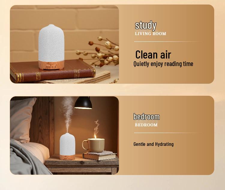 150ml USB Ceramic Aroma Diffuser & Humidifier with Timer, Silent Ultrasonic Mist, Essential Oil Compatible, 7 Color LED Lights