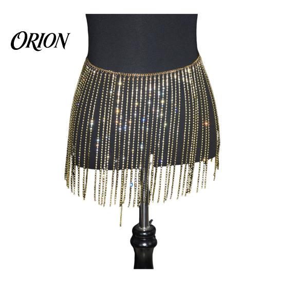 Disco Party Hip Chain Rhinestone Tassel Waist for Women, Sparkly Sexy Belly Dance Body Skirt-Style Crotch Covering Accessory, Elastic Belt Stage