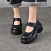 Johnature Thick Soled High Heels Pumps Genuine Leather Round Toe Thick Heel Women's Platform Shoes