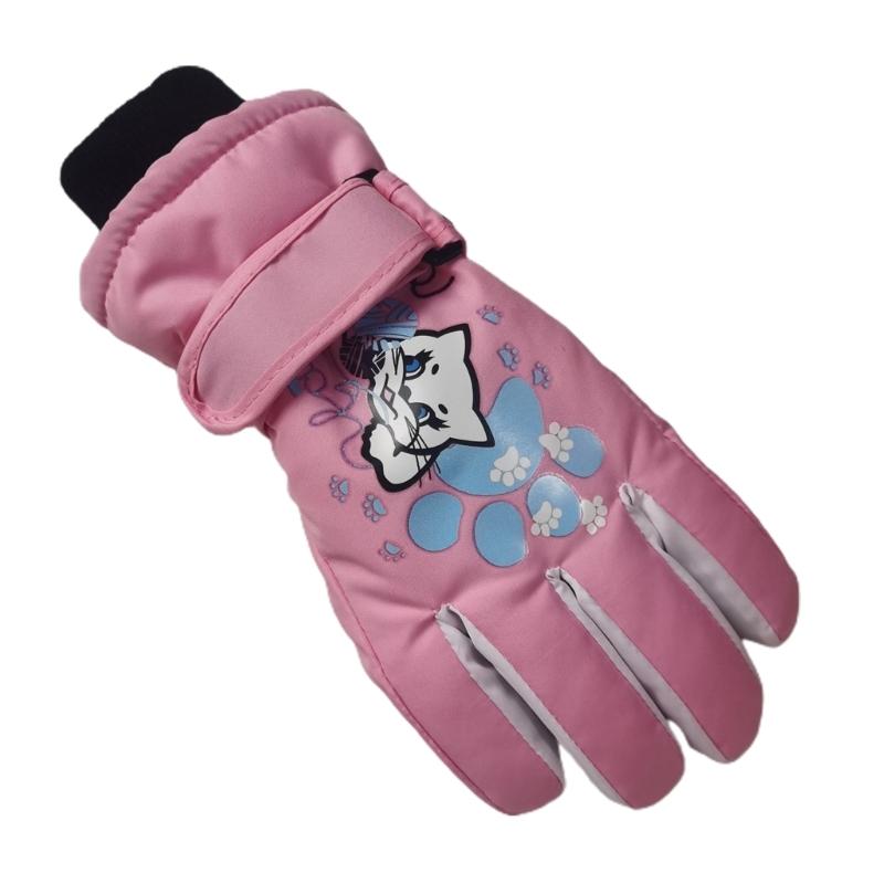 Gants de Ski pour Enfants Hiver Imperméables Motif Dessin Animé Mignon Gants de Neige Chauds pour Garçons Filles Enfants 5-10 Ans