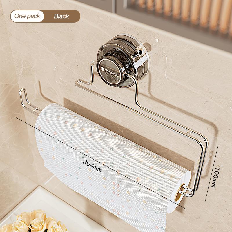

Bathroom Storage Rack With Strong Suction Cup No Punching Wall Mounted Bathroom Kitchen Tissue Holder For Multi Scene Storage чёрный