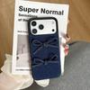 Simple Retro Blue Denim Texture Pattern Stereoscopic Two Bowknot Shock Proof Phone Cover Case for 17 16 15 14 Pro Max