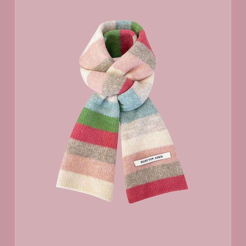 Gentle tie~ Contrast color striped scarf Women's autumn and winter warm versatile student couple knitted small scarf