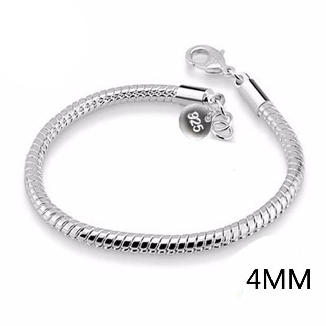 

Браслет-цепочка из стерлингового серебра 925 пробы с застежкой-лобстером 4 мм 20 см, подходит для европейского очарования, женские свадебные украшения для помолвки