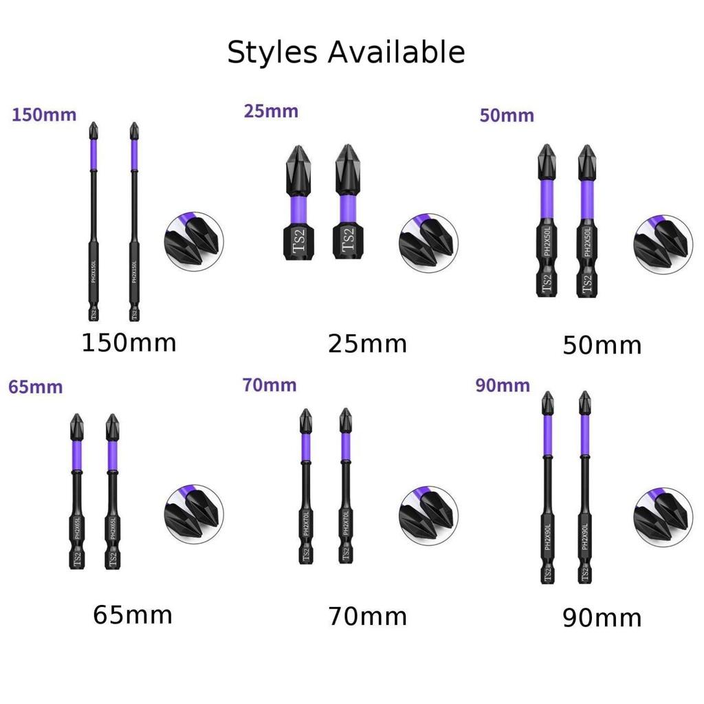 2 PCS PH2 Magnetic Batch Head Cross Screwdriver Hardness Drill Bit Non-Slip Screwdriver Bits 25 50 65 70 90 150 Mm