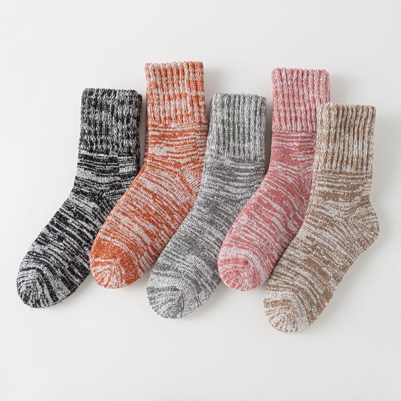 5/10 Pairs Comfortable Casual and Versatile Autumn Winter Women's Socks Multi Color Retro Color Scheme Thickened Warmth Fleece Socks for Women