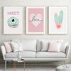 Pink Dessert Love Cactus Cartoon Picture Wall Art Poster Girl  Room Canvas Paintings For Nursery Decorative Prints Wall Posters