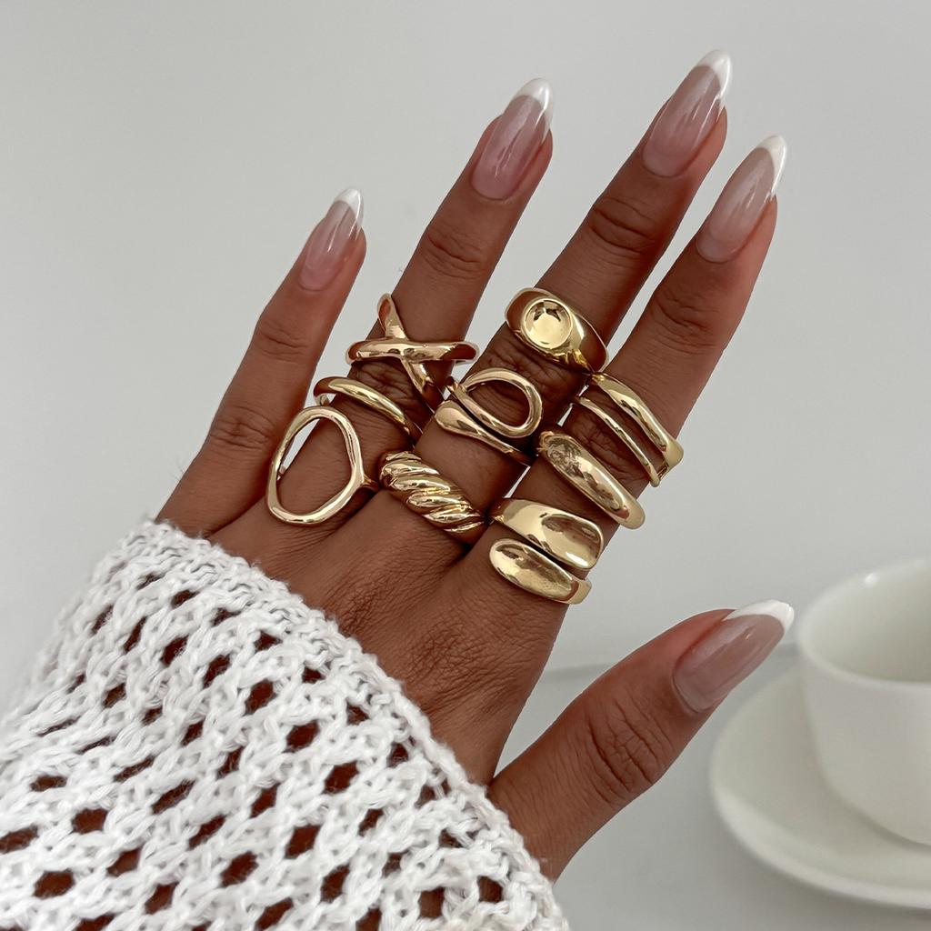DIEZI 9pcs/set Hip Hop Hollow Metal Finger Rings For Women Girls Men Punk Gold Silver Color Geometric Knuckle Joint Ring Jewelry