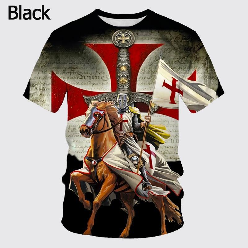 New Arrival Knights Templar Print 3d T-shirt Female Personality Sacred Cross Pattern Tshirt Men's Casual Outdoor Breathable Tops