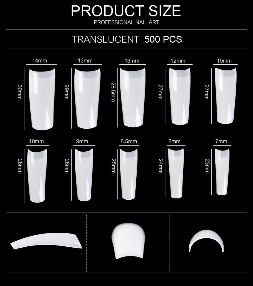 kads Nail Tips Half Cover French Nails Fake Nails Soak Off False Nails Natural Clear Acrylic Nails 500pcs for Nail Extension 10 Sizes