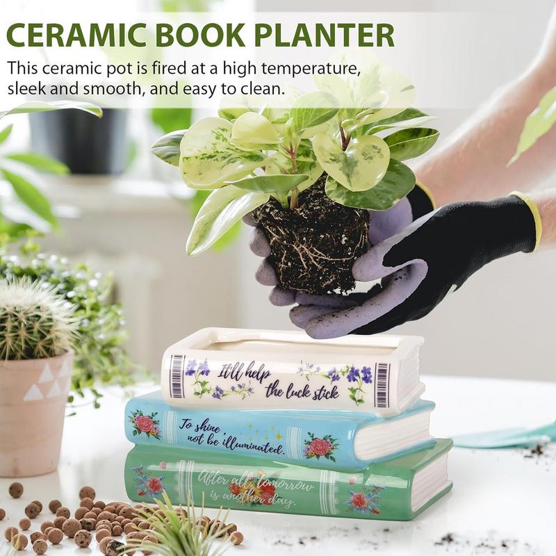 Book Shaped Vase Small Book-Shaped Decorative Planter Ceramic Versatile Planter Table Centerpieces for Bookshelf Bedroom Offices