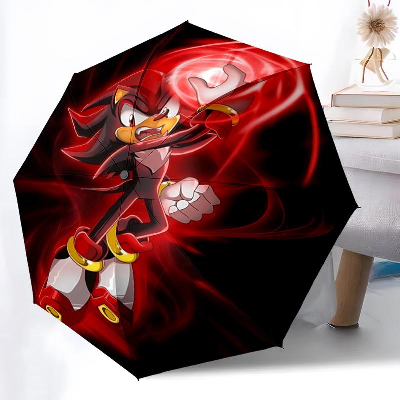 1pc Red Power Surge Shadow the Hedgehog Pattern Cartoon Umbrella, Fashionable, Personalized, High-Value Folding Umbrella, a Must-Have for Summer,