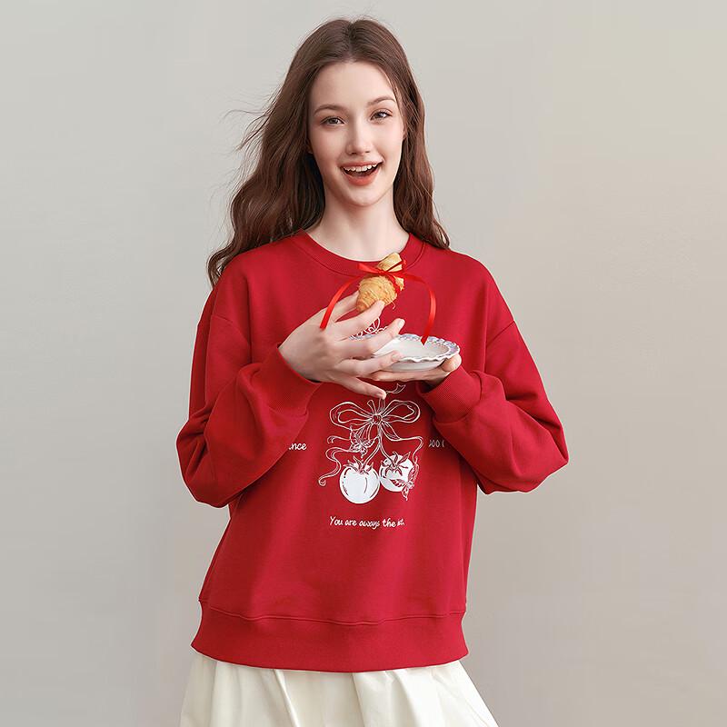 LEDIN 2025 Spring New Year Red Crew Neck Sweatshirt