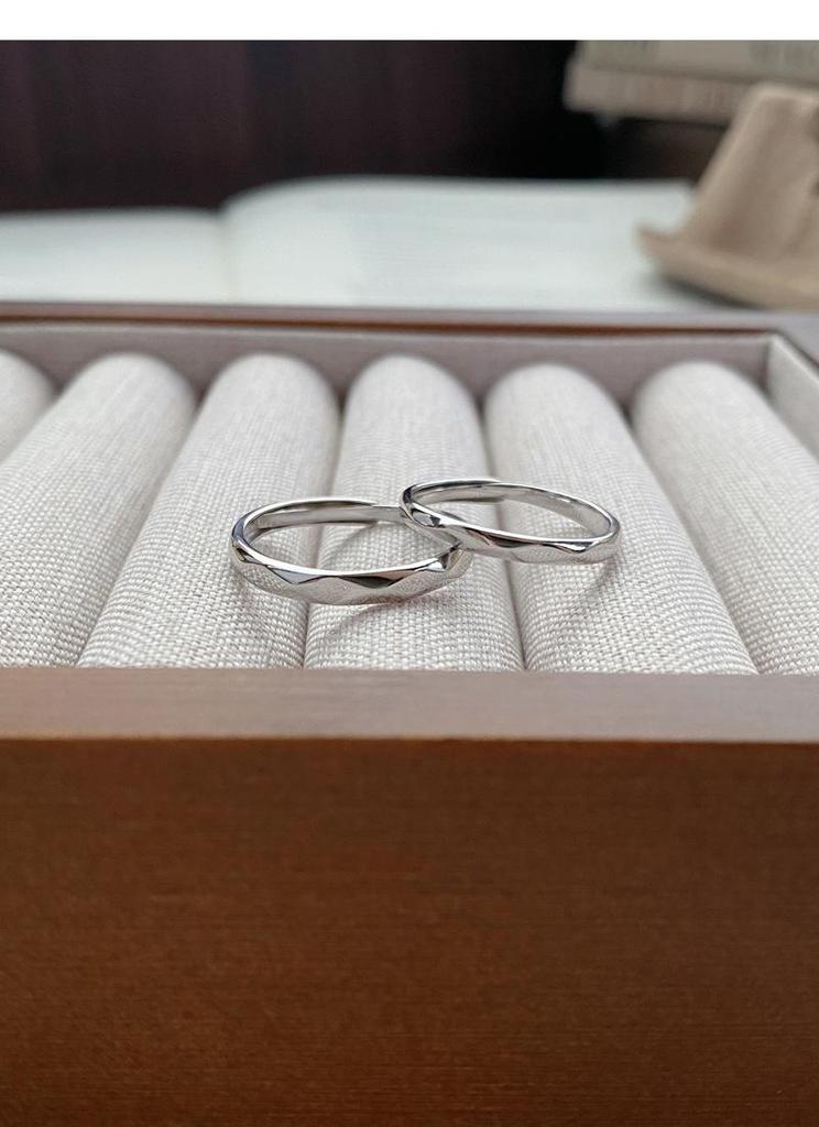 S999 Sterling Silver Minimalist Diamond Shape Adjustable Couple Ring Set - Light Luxury Pure Silver Band