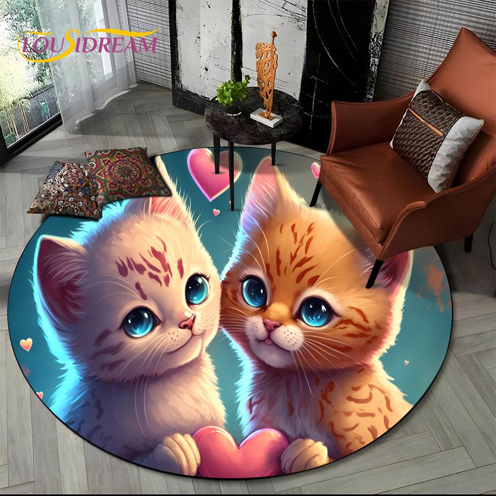 3D Persian Cat,Cute Calico Cat,Ragdoll Cartoon Round Carpet Rug for Living Room Bedroom Kid Playroom Decor,Pet Area Rug Non-slip