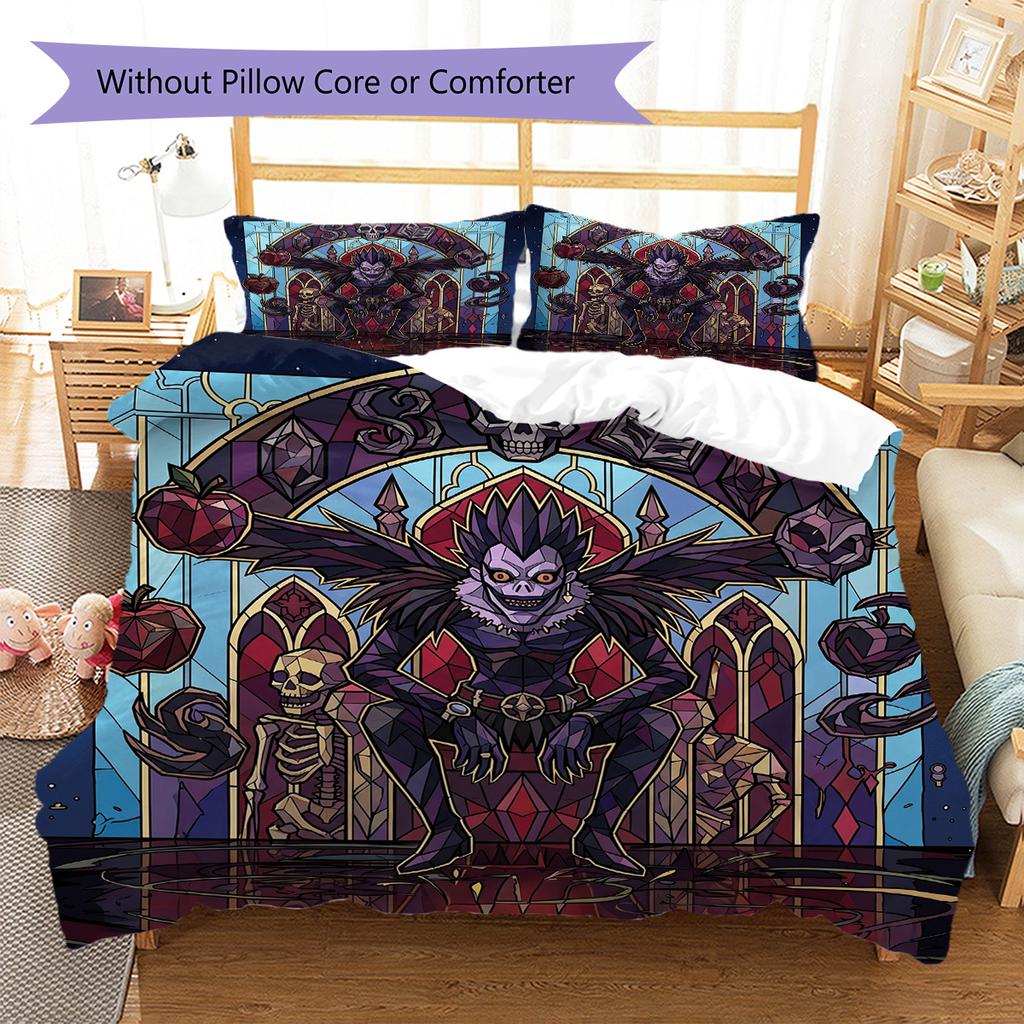 Death Note Pattern Bedding Quilt Set Quilt Cover Pillowcase Home Decoration Birthday Gift (1 * duvet cover + 2 * pillowcase, without core)