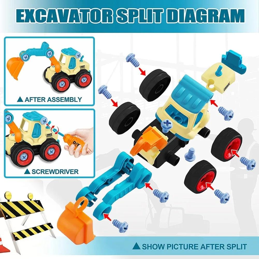 Take Apart Car Toys for Boys DIY Engineering Construction Truck Toy Vehicle Excavator Crane Kids Building Educational Toy Gift