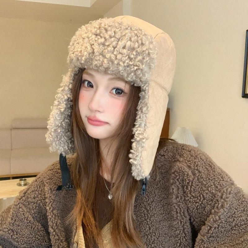 Women S Lamb Fur Earmuff Trapper Hat Warm Winter Casual Hat