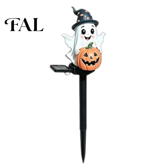 Resin Ghost Pumpkin Figurine Solar Stake Light, LED Auto Light Sensor Outdoor Garden Lamp, Waterproof Courtyard Lighting Decorative Ground for