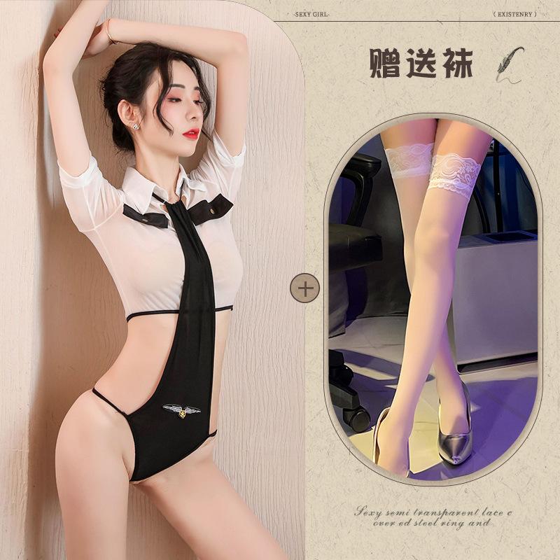 New sexy underwear neck split clothes hot policewoman professional suit sexy perspective temptation