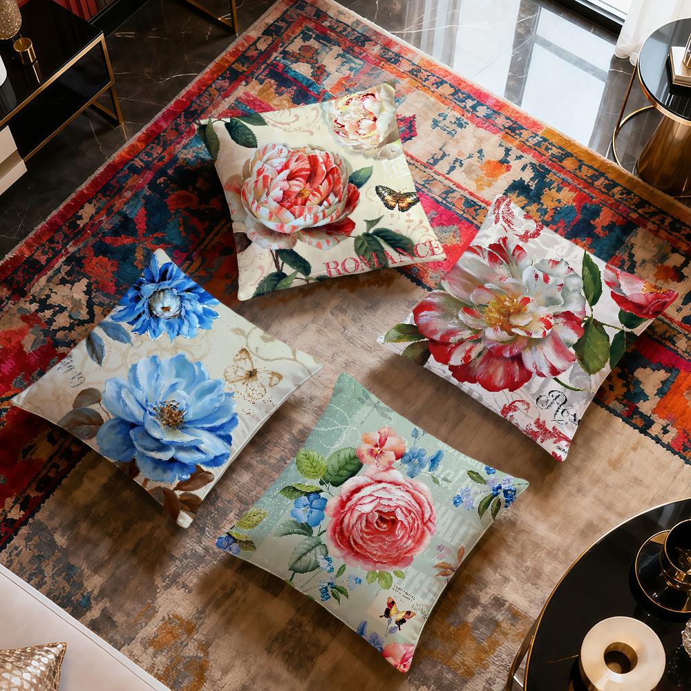 Retro Color Exquisite Flower ART Fashion Vintage Soft Comfort Pillowcase Sofa Nap Living Room Party Home Pet Decor Pillowcover