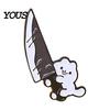Denim Jacket Pin Novelty White Cat Holding Knife Enamel Brooch Pin, Cute Cartoon Hat Animal Lapel for Shirt, Clothing, Backpacks, Jackets, Accessory