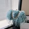Hot Sale Retro Large Capacity Plush Women's Bag Pearl Chain Small Square Bag Shoulder Crossbody Bag