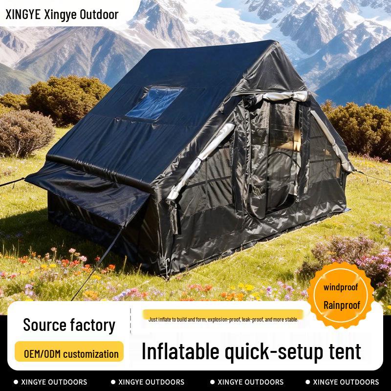 Windproof & Rainproof Inflatable Camping Tent, 6.3 Sq Ft, Black Oxford Cloth