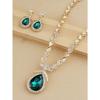 Fashion Latest Stylish Design Fancy Crystal Necklace Jewellery Set for Women (Green)