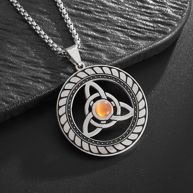 New Witchcraft Stainless Steel Witch Knot Pendant Necklace Men and Women Silver Jewelry