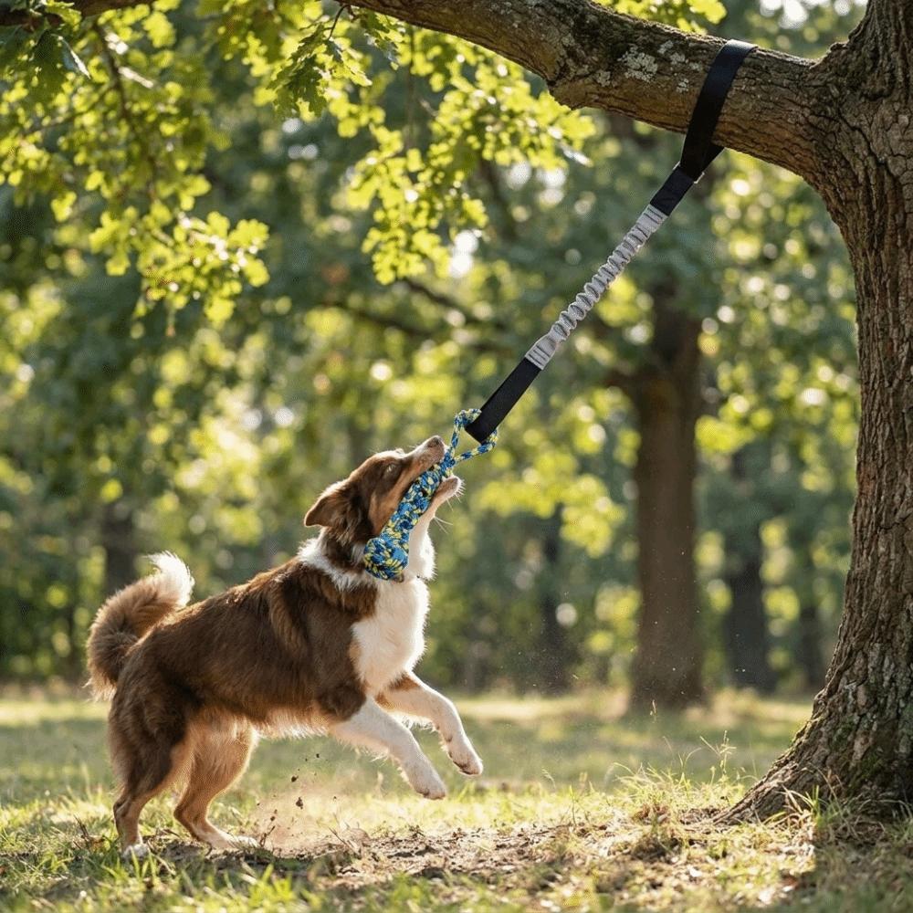 Hanging Pet Dog Tug of War Rope Interactive Outdoor Rope Pulling Toy Dog Elastic Pull Toy Exercise