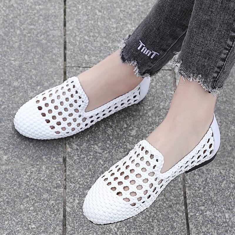Fashion GKTINOO 2025 Summer New Genuine Leather Sandals For Women Hand-woven Hollow Flat Soft Sole Large Size Women's Shoes