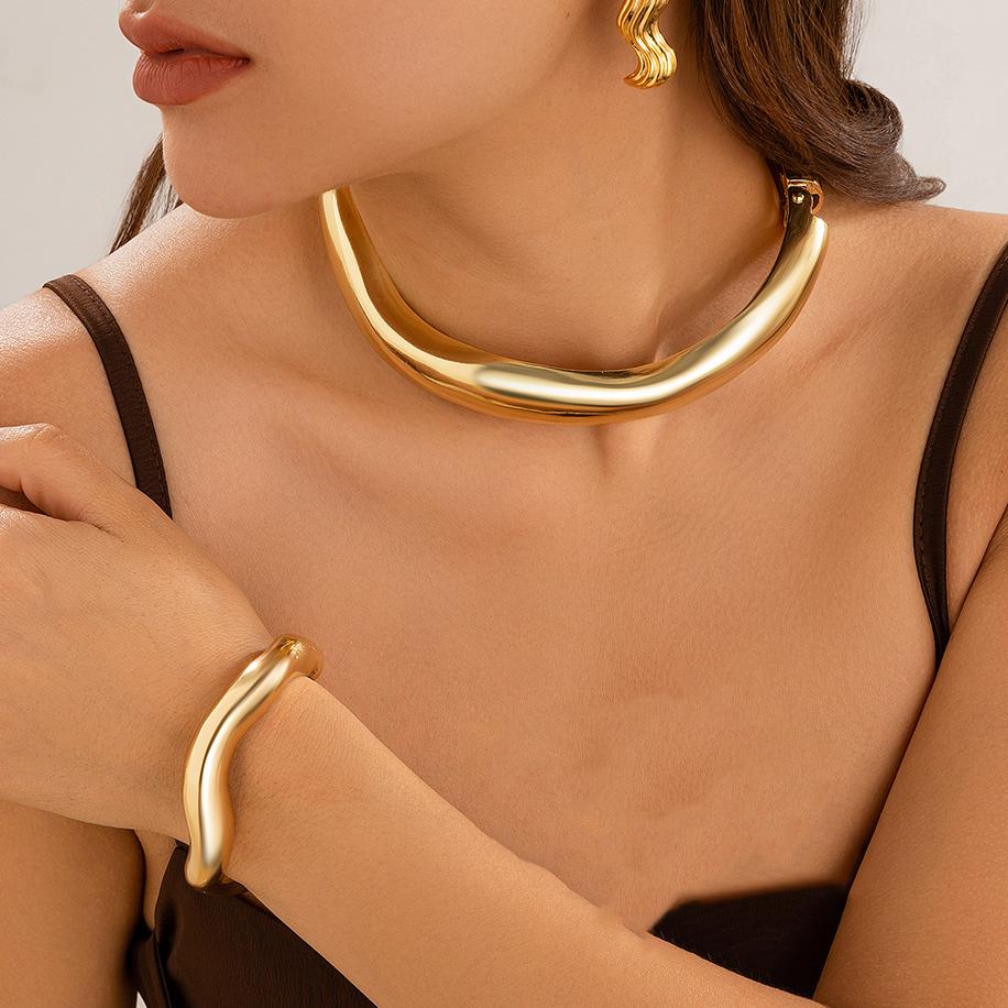 Ingemark Exaggerated Heavy Metal Wave Open Torques Choker Necklace for Women Goth Irregular Chain Grunge Jewelry Steampunk Men