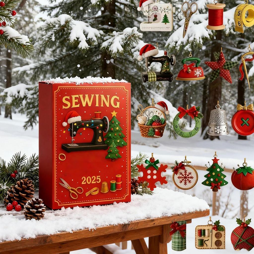 Sewing Calendar Advent 2D Flat Sewing Accessories 2025 Christmas Countdown Calendar for Kids for Adults Living Room Bedroom