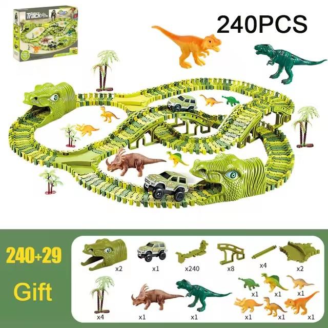Dinosaur Themed Plastic Racing Track Set Bend Flexible Race Track with Electronic Car Educational Toys for Children