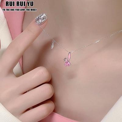 RUI RUI YU New Pink Crystal Rabbit Pendant Necklaces Women Clavicle Chain Necklaces Jewelry