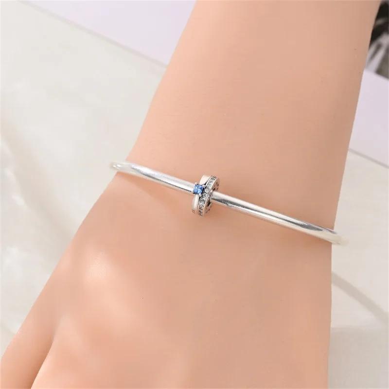 Beautiful Simple Blue Zircon Charms Beads Original Copper Certified Fit Bracelet Women Jewelry Diy Accessory Gifts