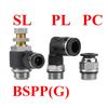 1/8" 1/4" 3/8" 1/2" BSPP(G)-4 6 8 10 12mm Einstecken zum Verbinden PC PL SL Winkel Pneumatisches Rohrfitting Ventil Drossel Luftkompressor