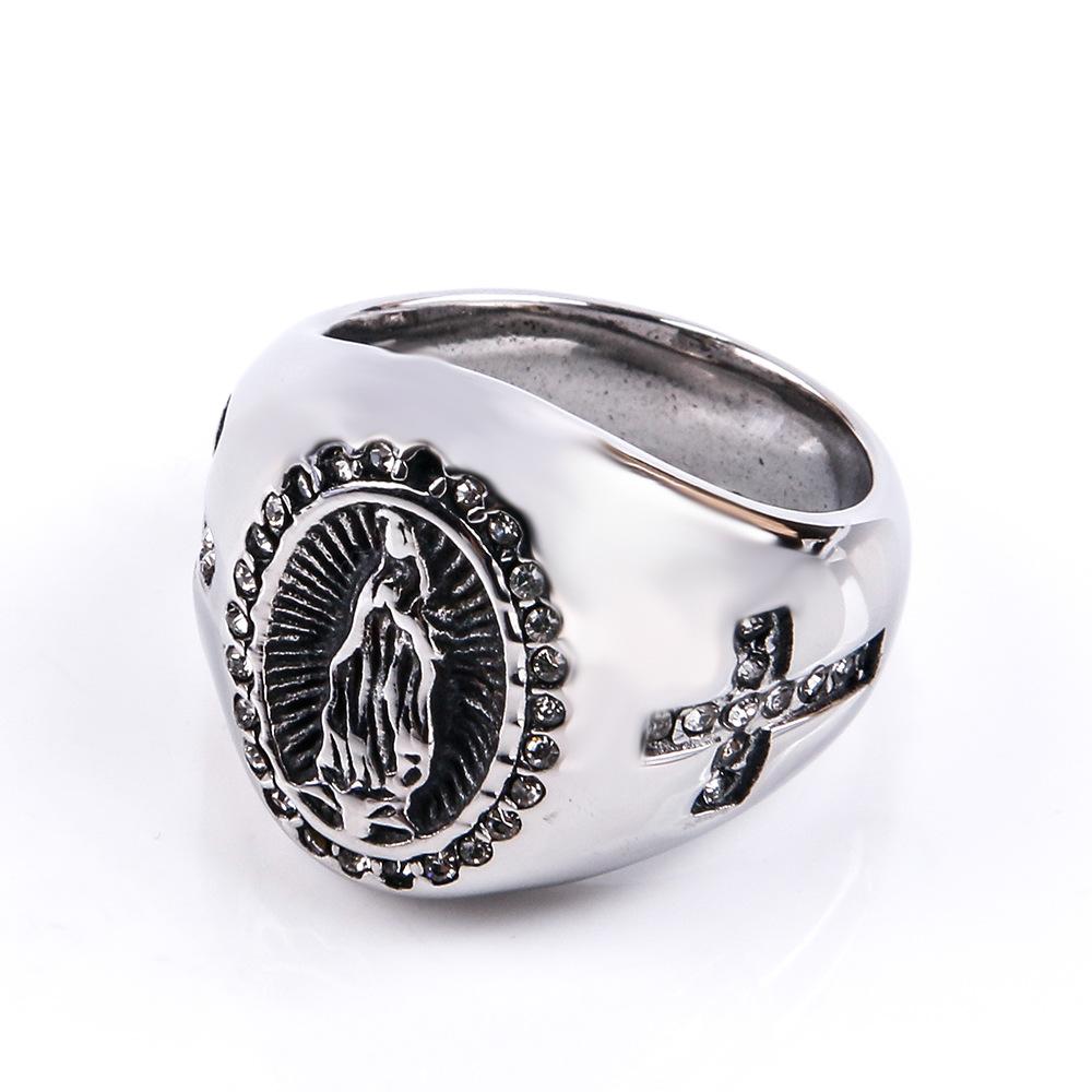 Vintage Hip-hop HIPHOP Stainless Steel Ring Virgin Mary Diamond Set Men's Titanium Steel Ring