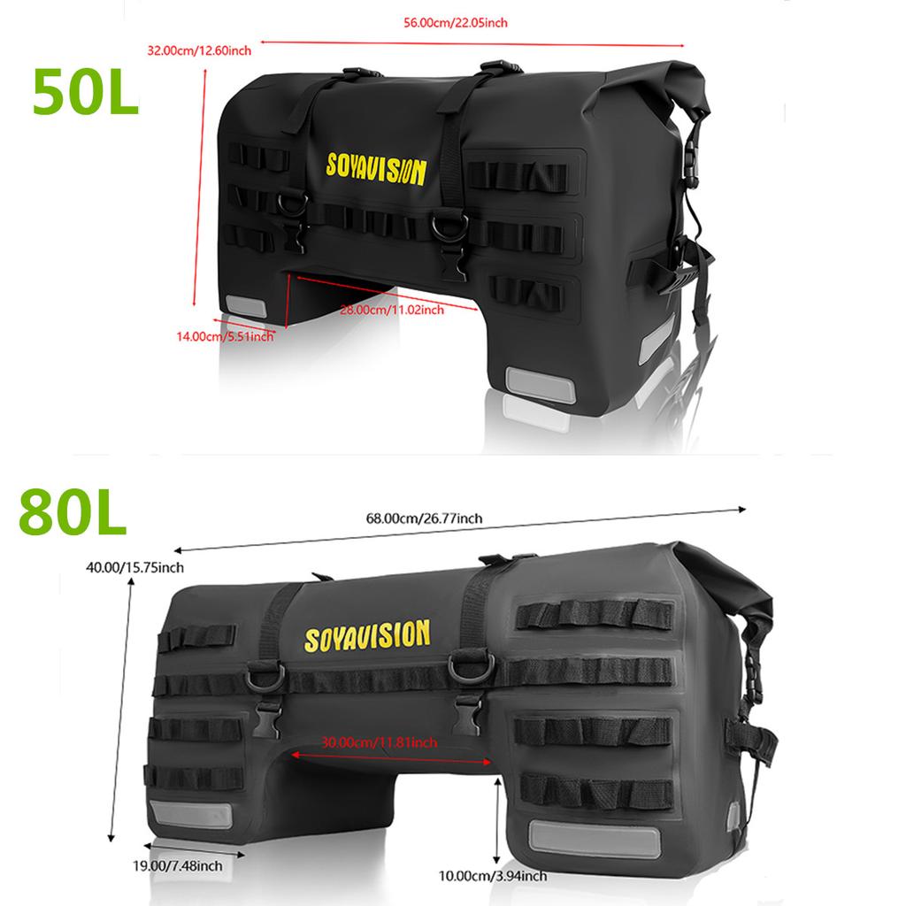 SOYAVISION Dry Motorcycle Tail Bag 80L/50L Waterproof PVC Motor Back Seat Luggage for Travel,Sport Touring & Adventure Riding