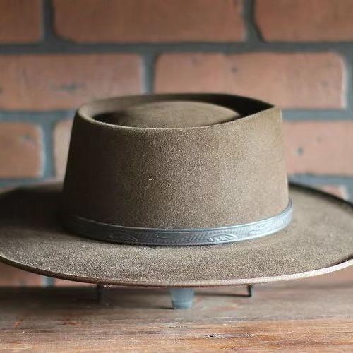 Felt hat, fashion pork pie woolen hat, solid color pure wool felt hat