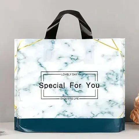 50piece 0.14mm Thick Plastic Handbag Marble Pattern Mall Shopping Bag High End Portable Clothing Storage Pocket For Men And Wome