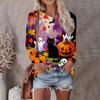 Ladies Autumn and Winter Halloween Funny 3D Printed Crew Neck Long Sleeve T-Shirt Comfortable Fashion Breathable