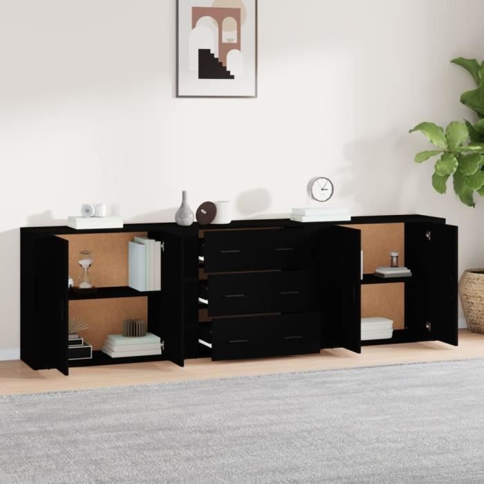 VidaXL Buffets 3 pcs noir bois d'ingénierie 3185400