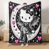 1pc Hello Kitty Gothic Demon Design Home Flannel Blanket Blanket - Seasonal Universal Comfortable Washable Gift, Suitable for All Ages, Suit