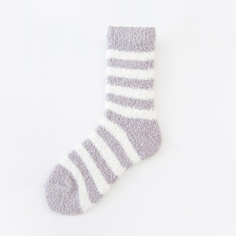 5/10 Paar Lässige Winter Verdickte Gestreifte Korallenfleece Socken für Damen Fleecegefüttert Warme Haus Schlafsocken Mittlere Wade Plüsch Boden Socken Überzieher