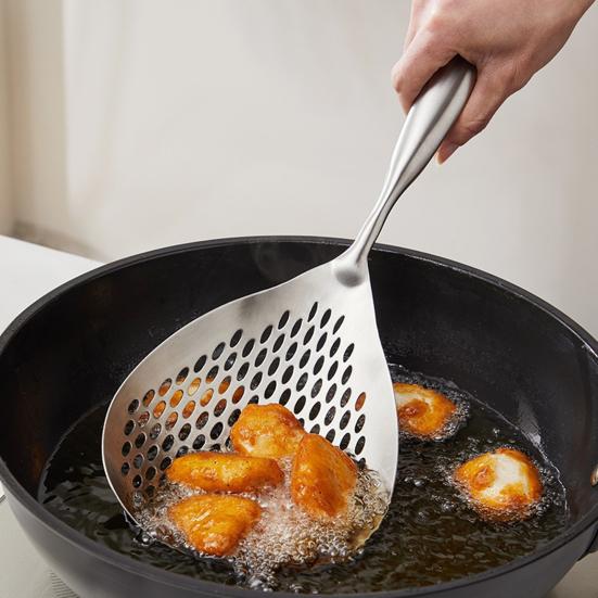 Large Skimmer Slotted Spoon Heavy Duty Food Grade Stainless Steel Filter Spoon for Dumplings Noodles Heavy Duty